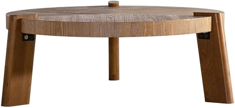 36 Inch Round Herringbone Coffee Table, Handcrafted Solid Wood Top with Natural Distressed Finish... | Amazon (US)