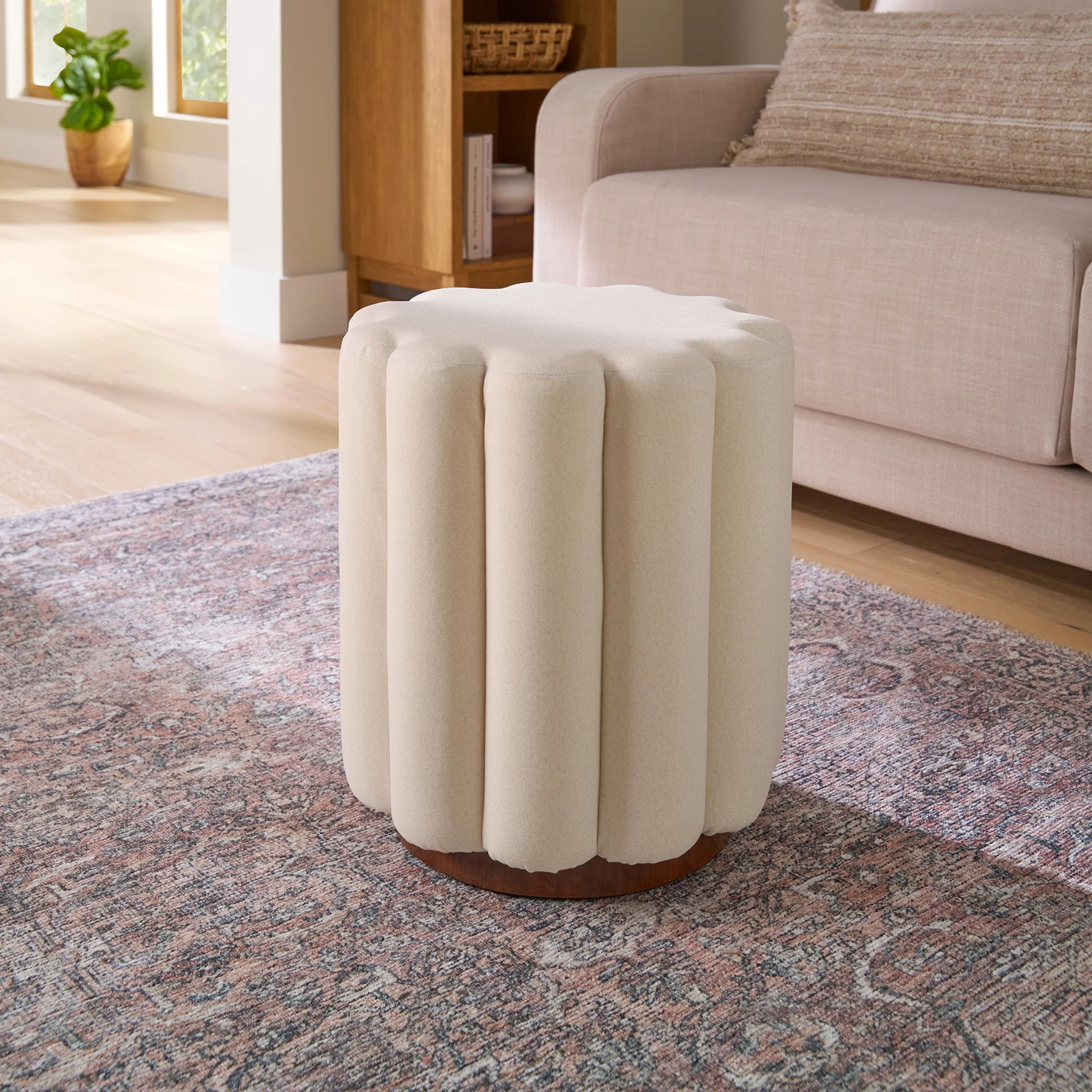 Better Homes & Gardens Lillian Velvet Tufted Ottoman, Cream | Walmart (US)