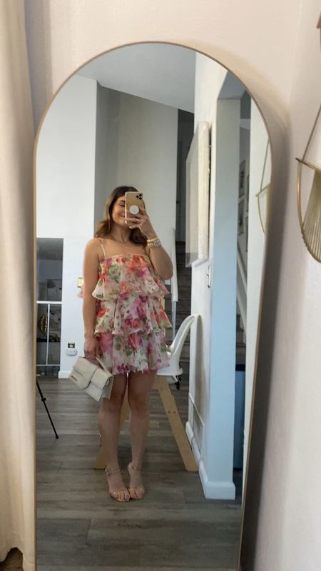 The prettiest floral dress! It runs tts. Size xs. 
Abercrombie, Abercrombie dress, Jacquemus bag, wedding guest dress

#LTKSeasonal #LTKitbag #LTKwedding