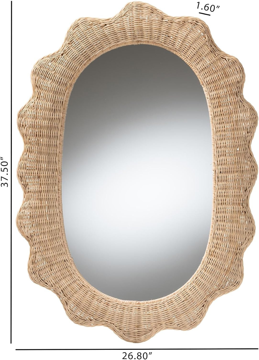 bali & pari Makoto Scalloped Natural Rattan Wall Mirror - Handwoven Wicker Oval Frame, Boho Coast... | Amazon (US)