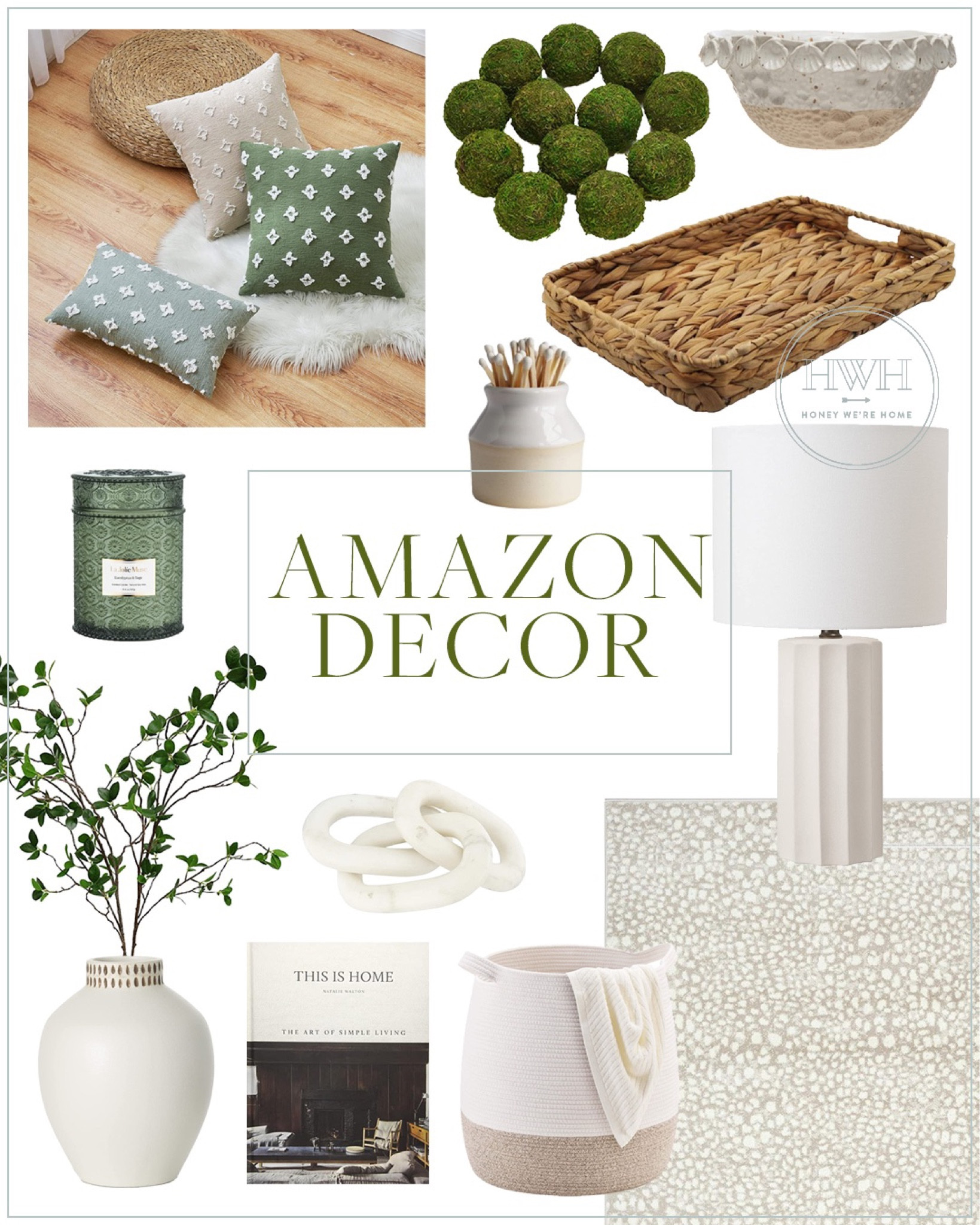 Amazon Home Decor 

Pillow Covers • Moss Decorative Balls • Woven Tray • Candle • Match Strike • Lamp • Vase • Faux Eucalyptus • Marble Links • Rug • Coffee Table Book • Woven Storage Basket 

Amazon Home Finds, Living Room Refresh, Affordable Home Finds, Neutral Decorating  

#LTKhome #LTKSeasonal #LTKFind