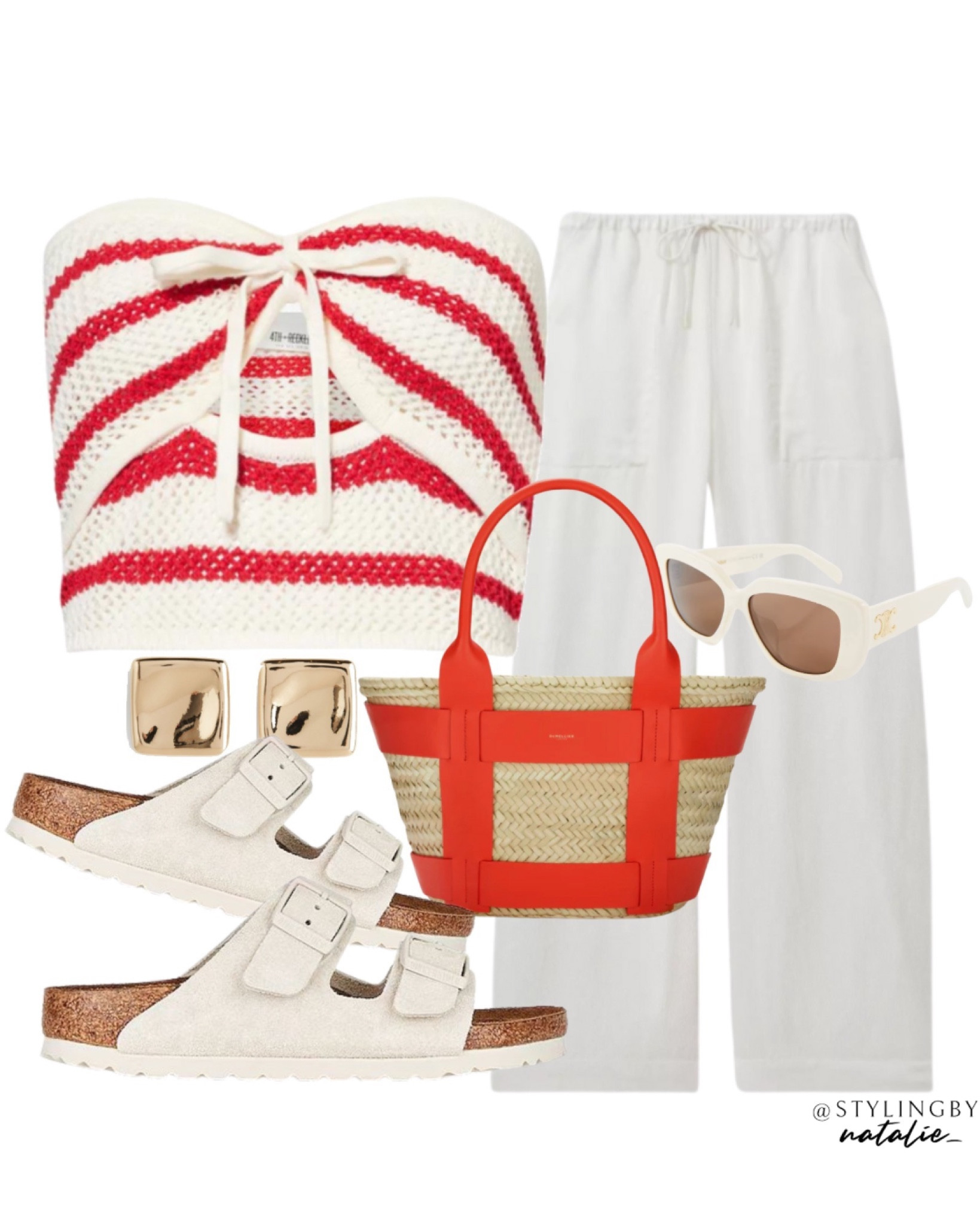 Red stripe crochet bandeu top, drawstring wide leg trousers, Demellier bag, Birkenstock sandals, celine sunglasses & gold stud earrings.
Summer outfit, casual outfit, vacation look.

#LTKsummer #LTKeurope #LTKstyletip