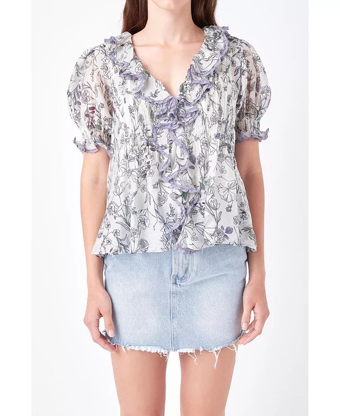 Women's Abstract Floral Print Ruffle Top | Macy's