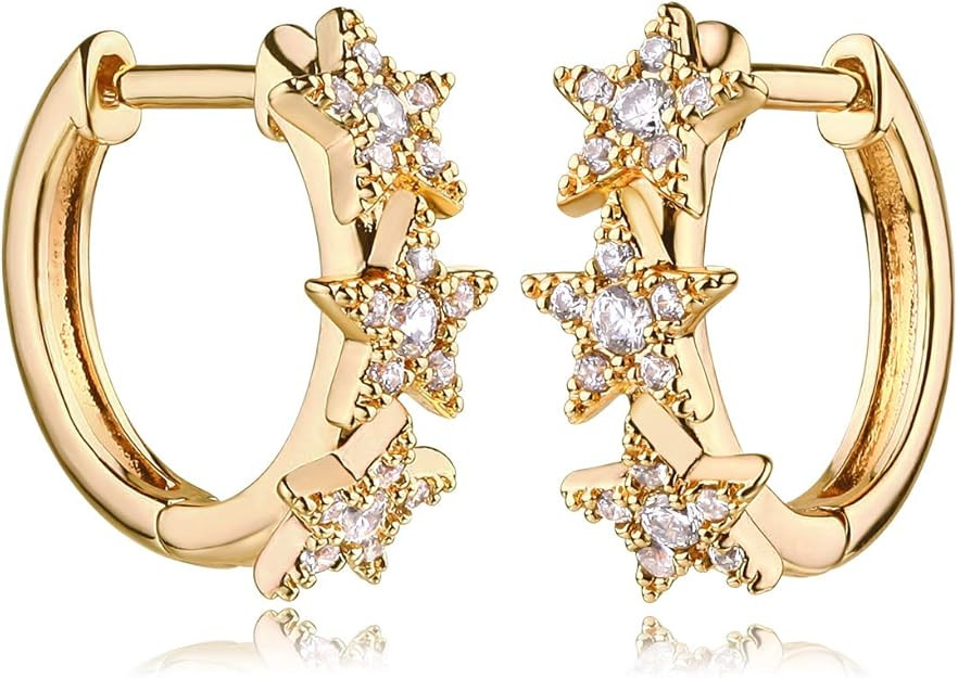 MYEARS Women Gold Huggie Hoop Earrings Ear Stud Cuff 14K Gold Plated Small Simple Minimalist Hypo... | Amazon (US)