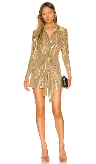 TY Front NK Shirt Mini Dress | Gold Dress Gold Formal Dress Long Sleeve Winter Dress With Sleeves | Revolve Clothing (Global)