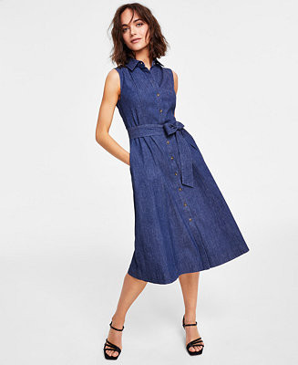 Anne Klein Women's Sleeveless Denim Shirtdress & Reviews - Dresses - Women - Macy's | Macys (US)