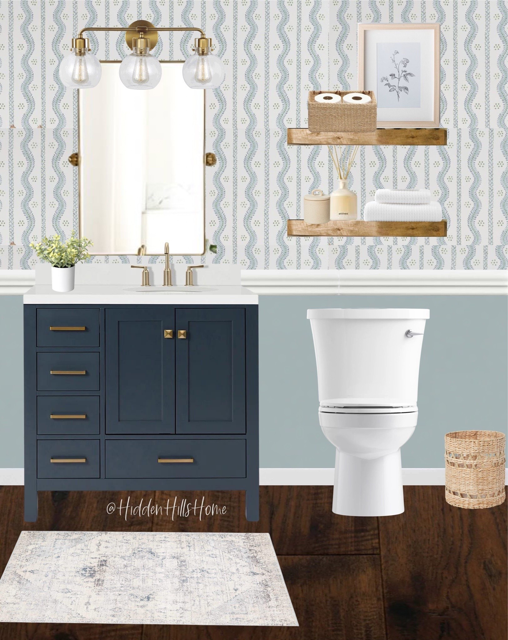 Bathroom decor, powder room, home decor, bathroom vanity, bathroom shelves, wallpaper, mirror, cute bathroom ideas #bathroom #homedecor

#LTKHome #LTKSaleAlert #LTKSeasonal