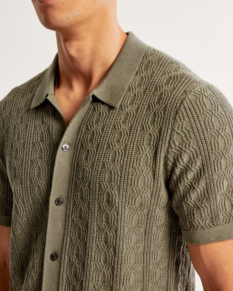 Men's Stitch Button-Through Sweater Polo | Men's Tops | Abercrombie.com | Abercrombie & Fitch (US)