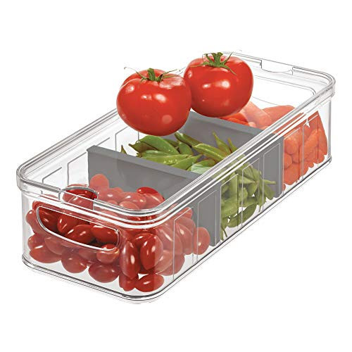 iDesign Recycled Plastic Crisp Large Divided Fruit and Vegetable Storage with Easy to Grip Integrated Handles Designed to Keep Food Fresh Longer, 14. 82" x 6. 32" x 3. 76" | Amazon (US)