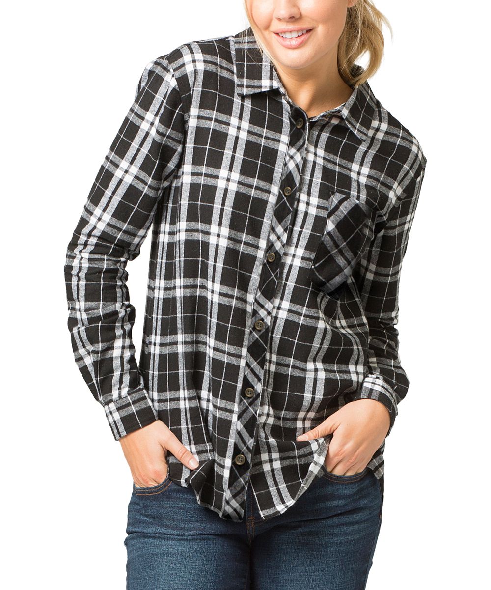 Boxercraft Women's Sleep Tops BWP - Black & White Plaid Flannel Button-Up - Women & Plus | Zulily