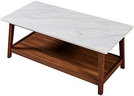 Versanora Kingston Coffee Table with Storage Space, 42" x 20" x 17", Faux Marble/Walnut | Amazon (US)