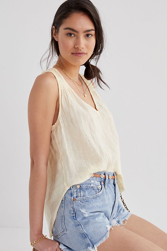 Cloth & Stone Smocked Linen Tank | Anthropologie (US)