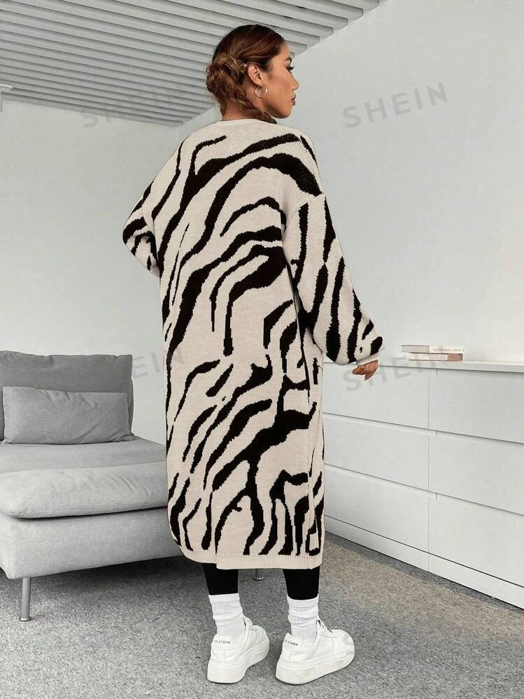 TrendsSHEIN MOOSTA Casual Zebra Print Cardigan, Spring & Autumn | SHEIN