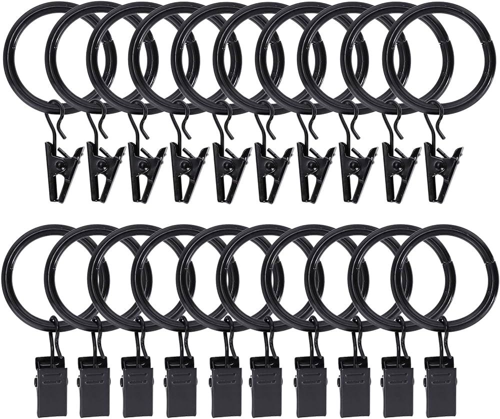 Curtain Rings with Clips Hooks 20 Pack Drapery Clips with Rings, Curtain Hangers Clips Stainless ... | Amazon (US)