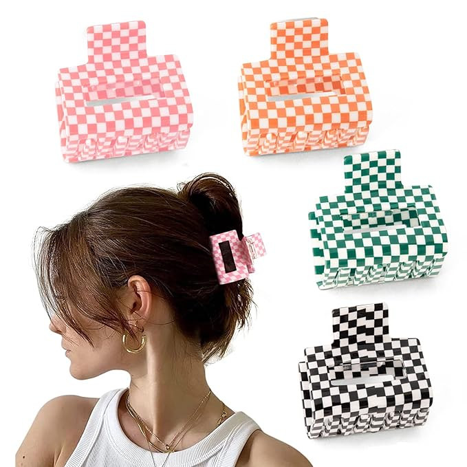 Bmobuo Checkered Hair Clips 4 PCS Hair Claw Clips 2" Hair Clips for Thin Hair Square Claw Clips H... | Amazon (US)