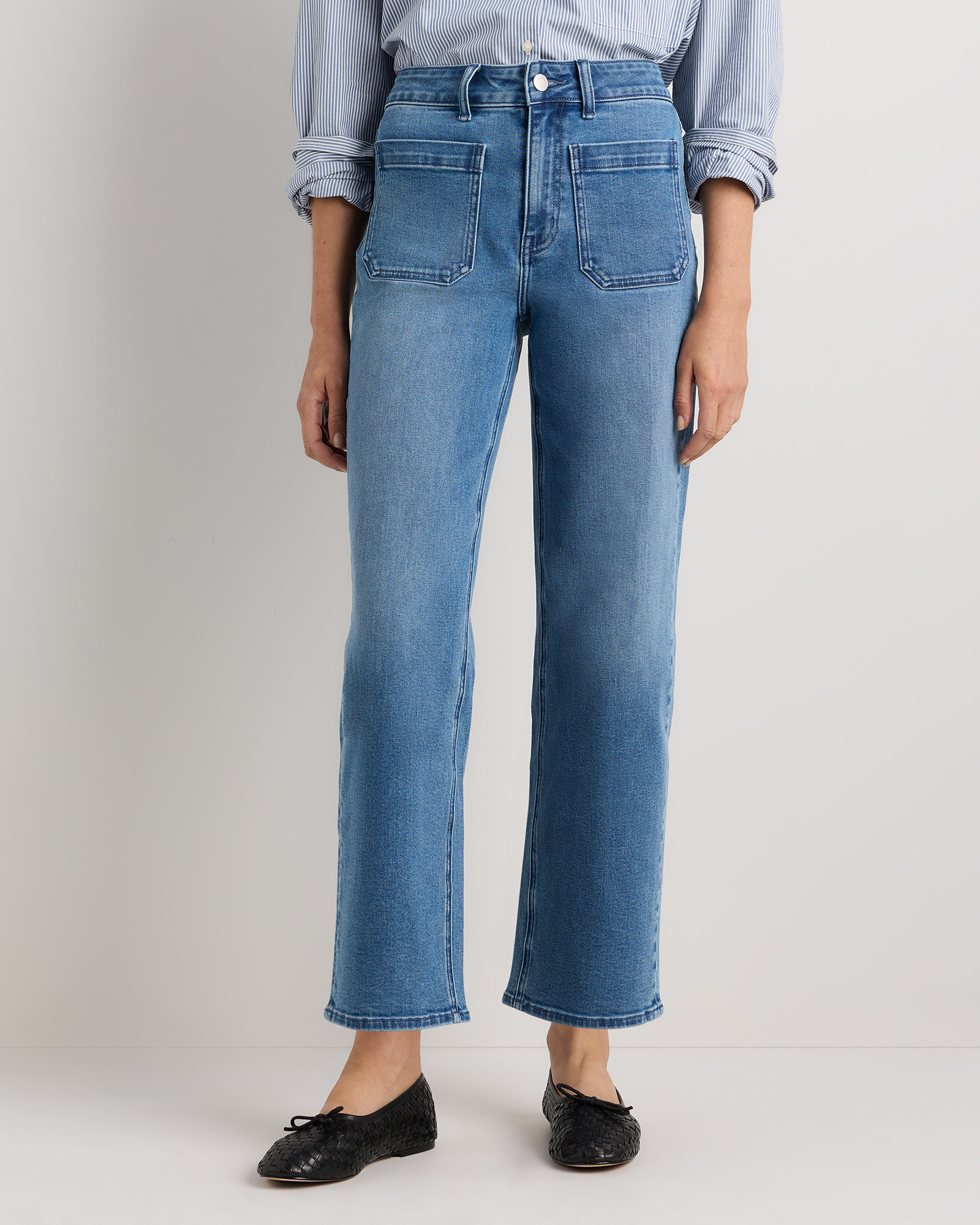 Quince | Women's Stretch High Rise Patch Pocket Wide Leg Jeans in Dark Wash, Size 24, Organic Cotton | Quince