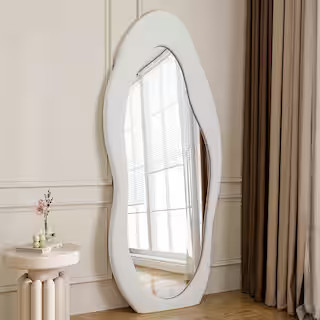 30 in. W x 71 in. H Irregular White Flannelette Wood Framed Cloud Shaped Full Length Mirror | The Home Depot