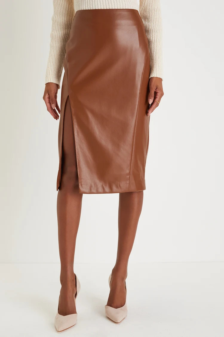 Mireya Brown Vegan Leather Pencil Skirt | Lulus