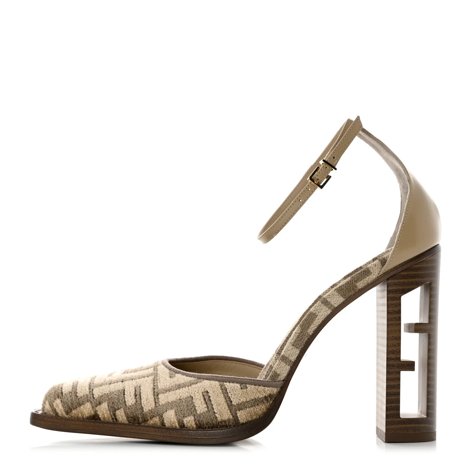 FENDI Chenille Jacquard FF Cut Baguette Slingback Ankle Strap Pumps 39.5 Tortora Nuvola | FASHIONPHILE (US)