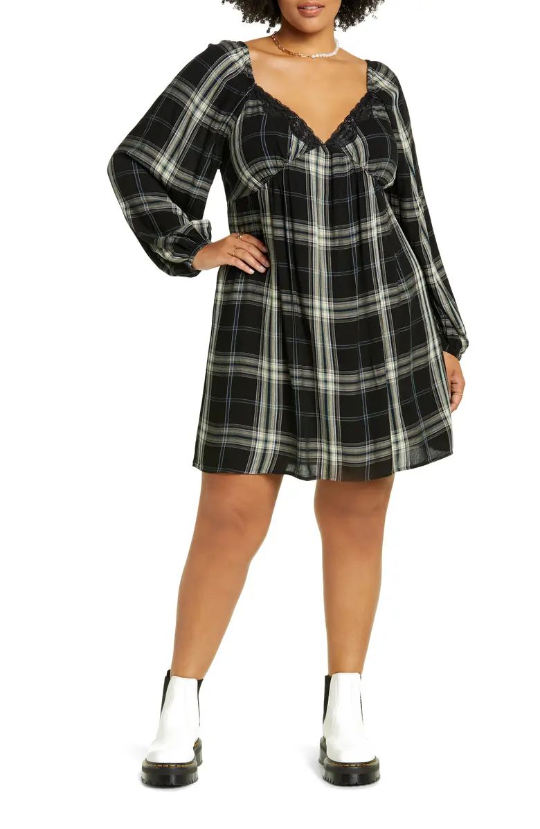 Lacey Plaid Long Sleeve Babydoll Dress | Nordstrom