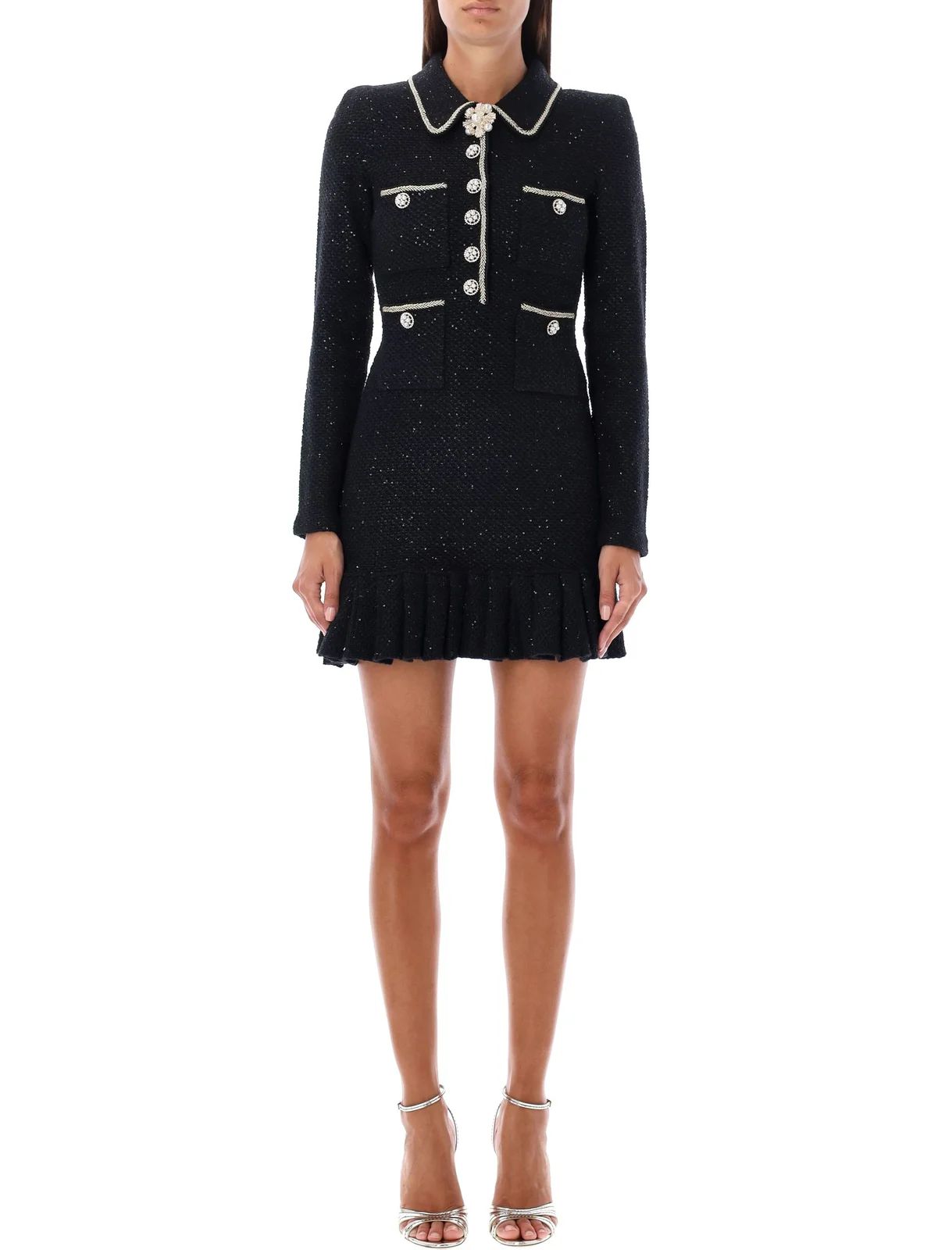 Self-Portrait Embellished Tweed Mini Dress | Cettire Global
