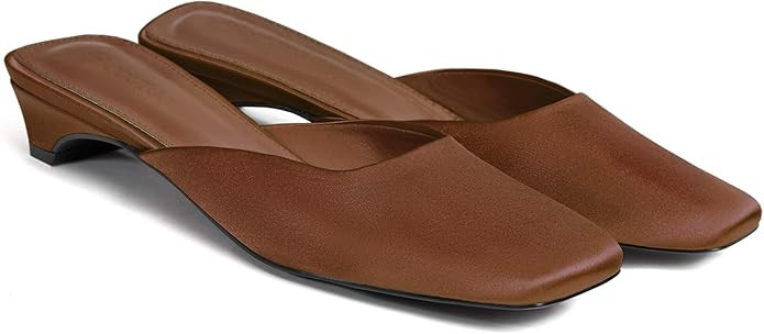 Coutgo Women's Mules Low Kitten Heels Closed Square Toe Slip On Backless Dress Shoes | Amazon (US)