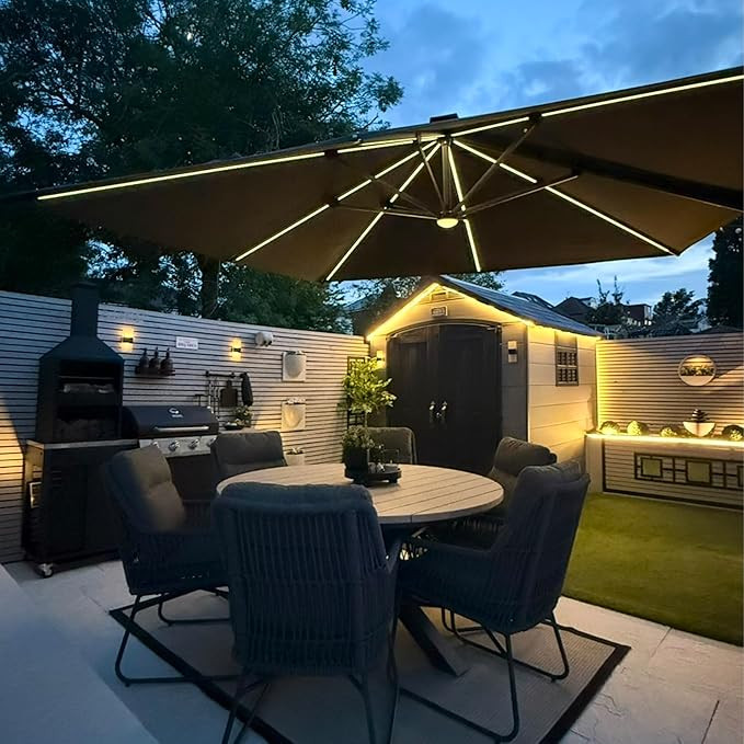 PURPLE LEAF 10 Feet Patio Umbrella Outdoor Cantilever Solar Powered LED Square Umbrella Aluminum ... | Amazon (US)