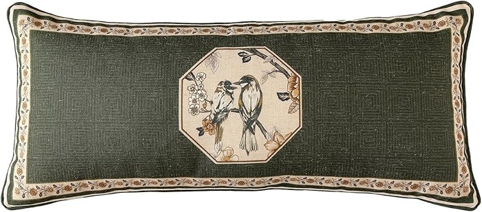 ISAENNE Design Linen Chinoiserie Lumbar Throw Pillow Covers 12"x28", Farmhouse Cushion Covers wit... | Amazon (US)