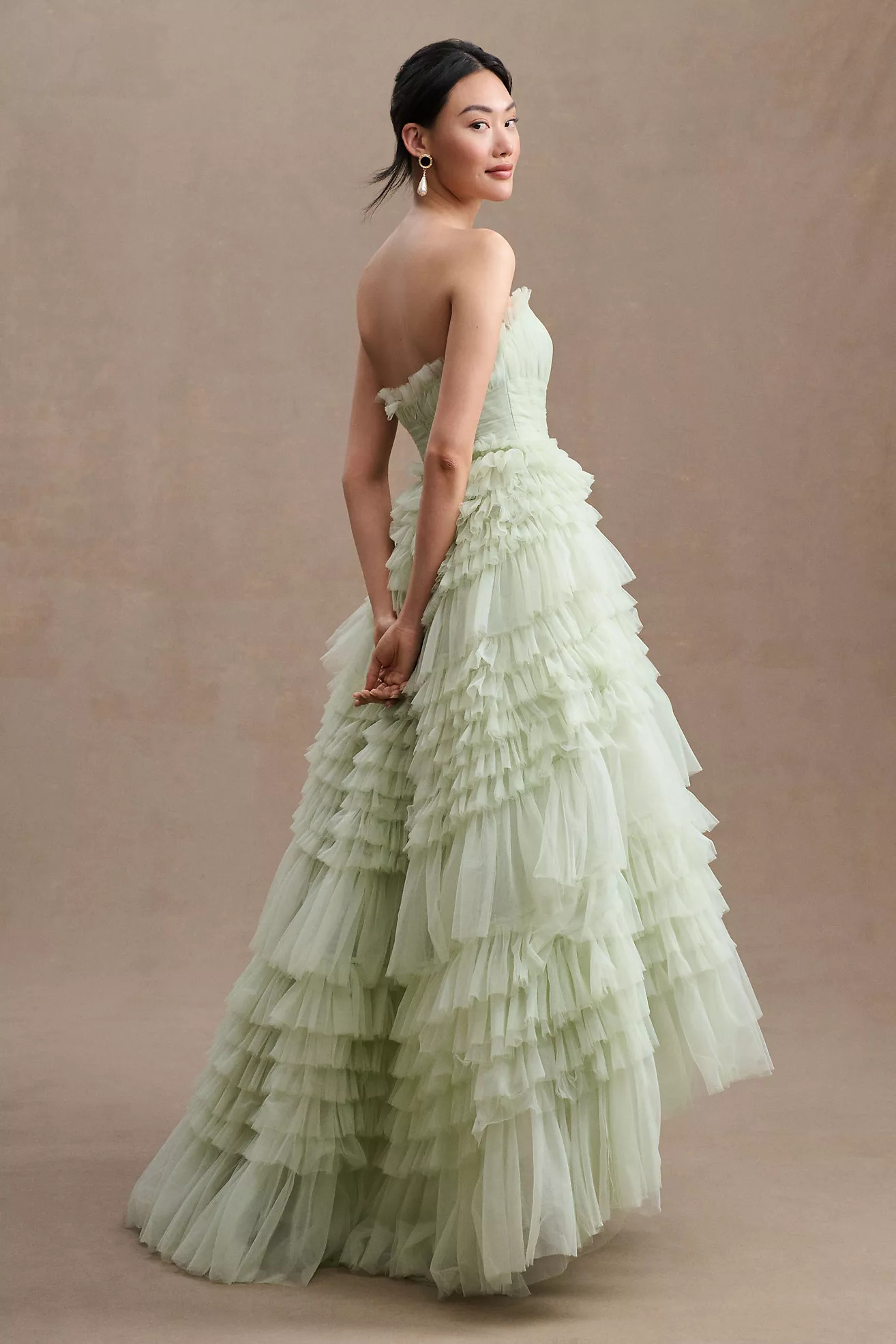 Mac Duggal Tiered Strapless Tulle A-Line High-Low Gown | Anthropologie (US)