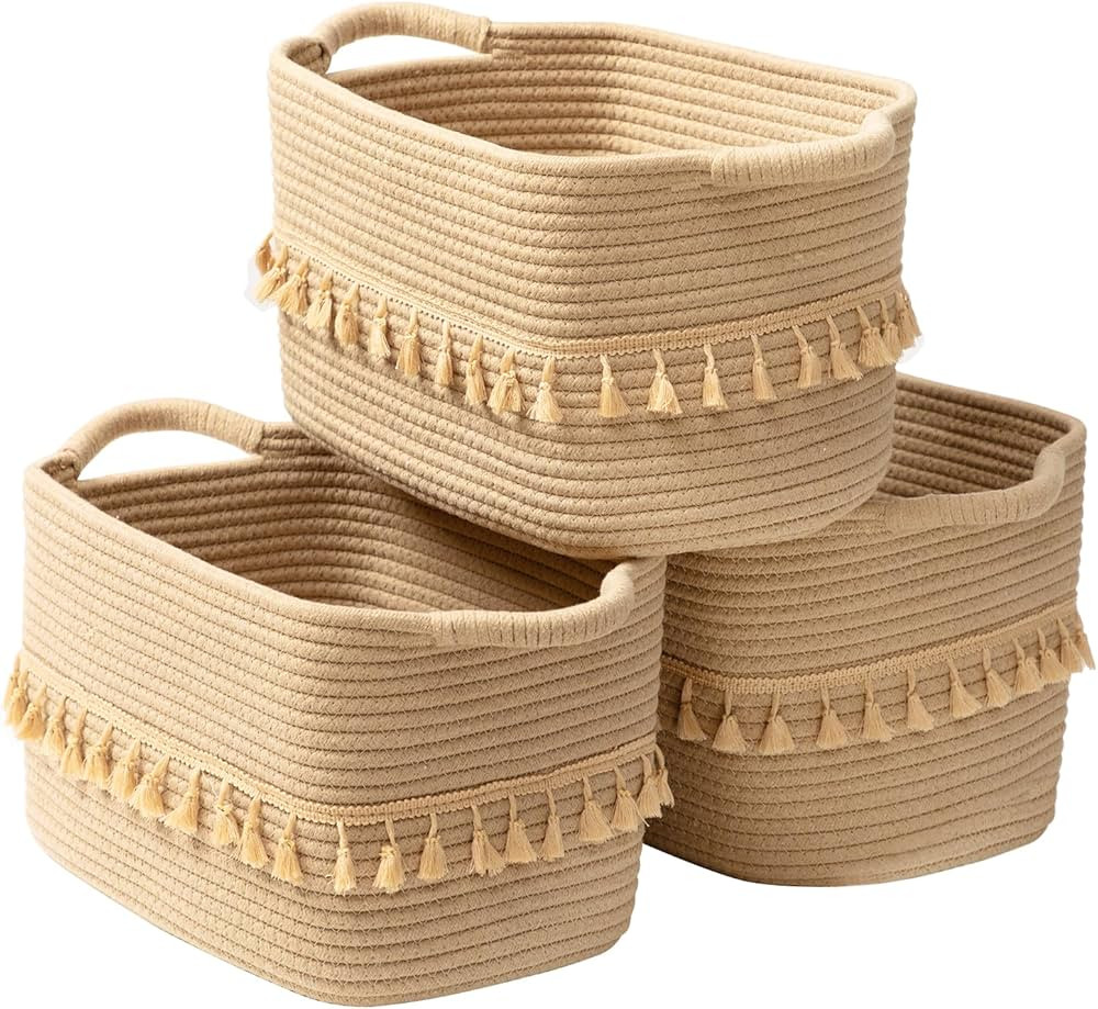 TeoKJ Storage Basket 3 Pack for Organizing, Rope Cotton Baskets for Toy, Clothes, Blankets, Decor... | Amazon (US)