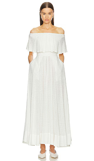 Petite Eyelet Garden Midi Dress in White | Revolve Clothing (Global)