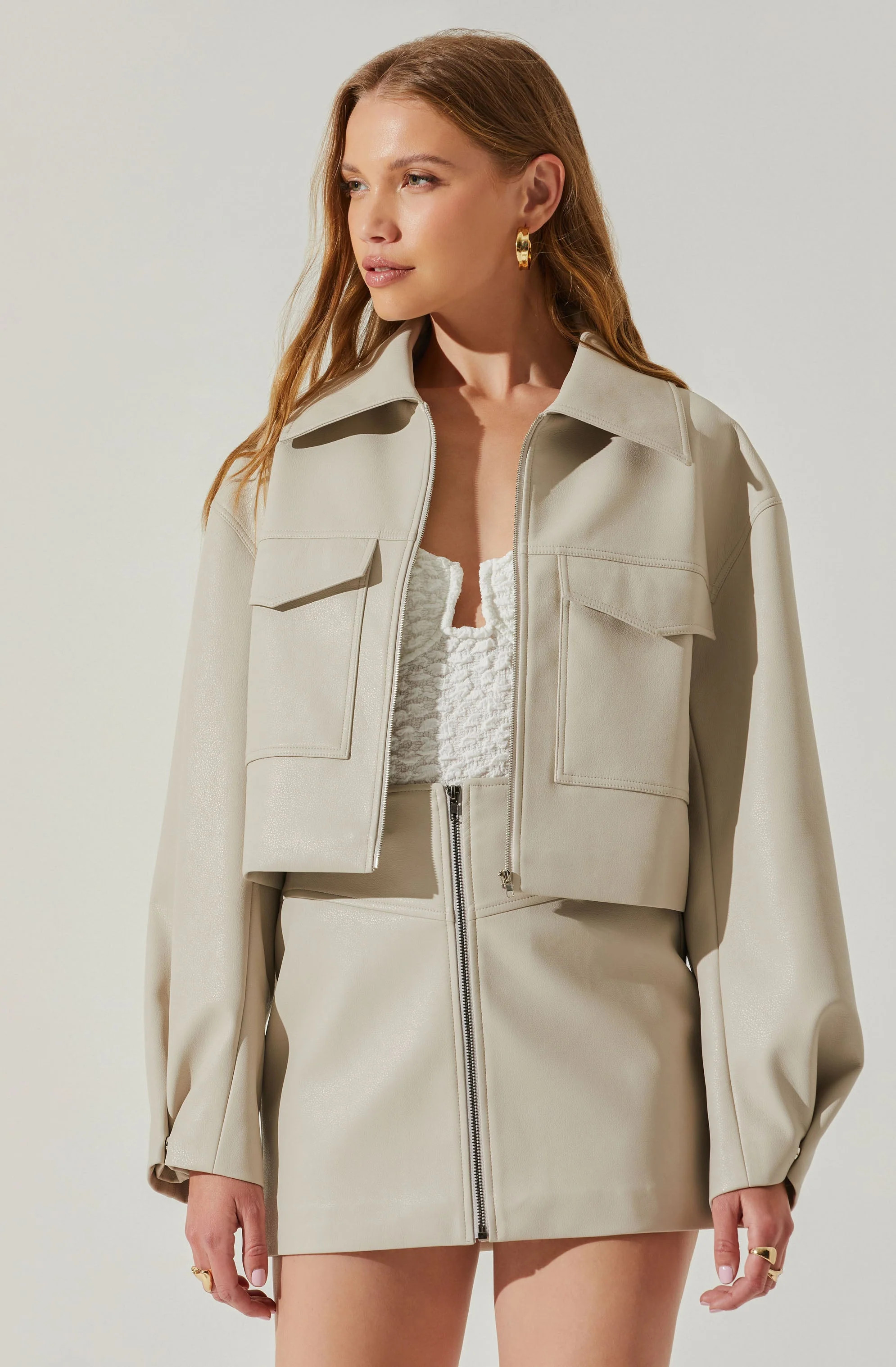 Tracy Faux Leather Cropped Cargo Jacket | ASTR The Label (US)
