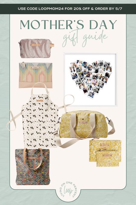 Minted Mother’s Day gifts! Use code LOOPMOM24 for 20% off your order and order by 5/7. These gifts are high quality, unique and the designs are gorgeous! Overnight bags, small travel bags and totes come in matching colors and patterns. Aprons and oven mitts also are matching. And their photo collages are a must for any mom! Mother’s Day gift house, mom gifts, unique mom gifts