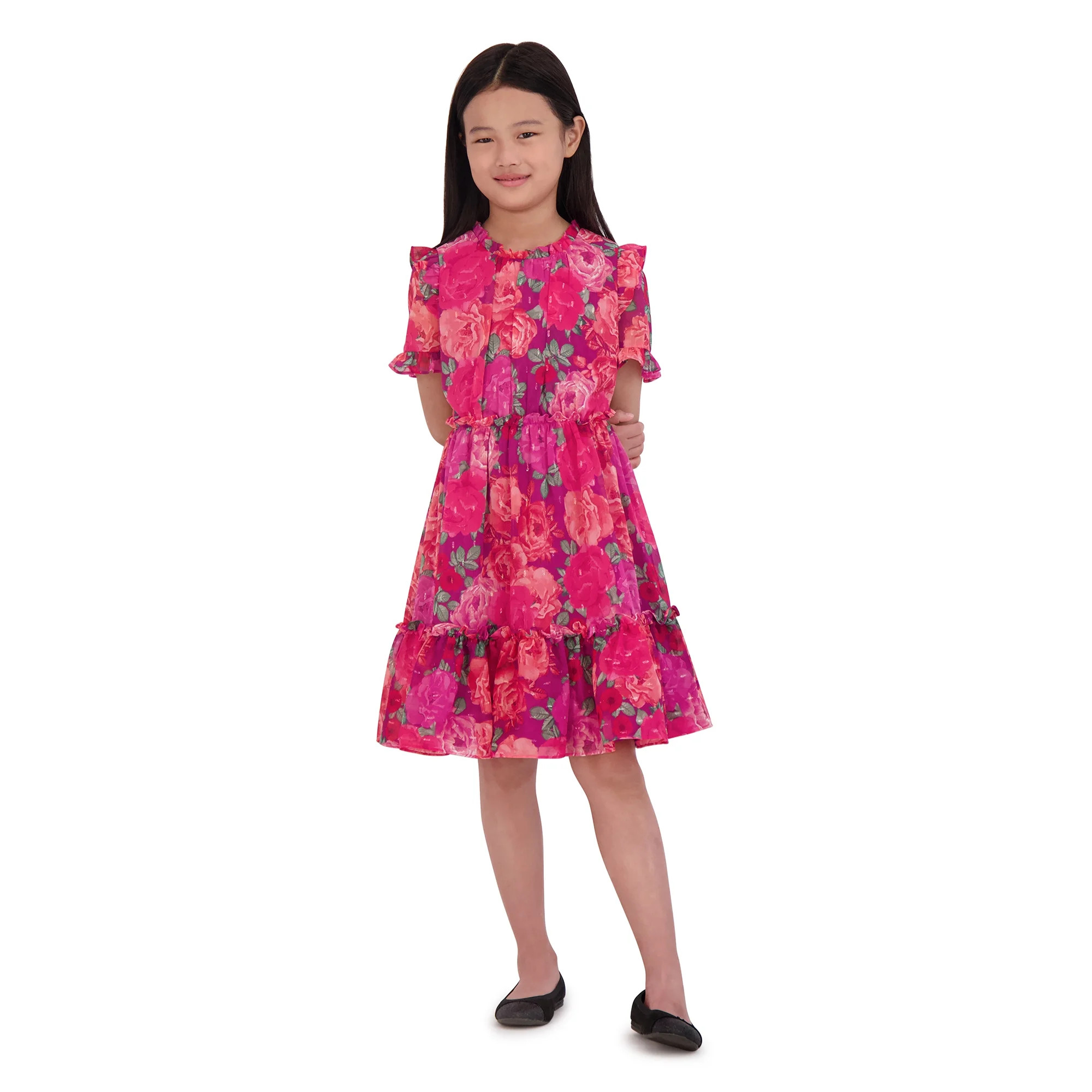 Wonder Nation Girls Metallic Chiffon Dress, Sizes 4-18 & Plus | Walmart (US)