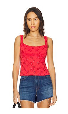 Free People Full Bloom Eyelet Cami in Poppy Red from Revolve.com | Revolve Clothing (Global)