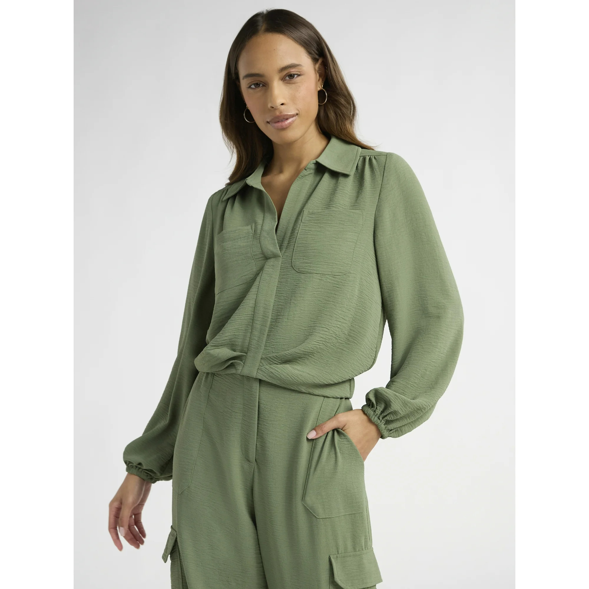 Sofia Jeans Women's and Women's Plus Utility Blouse with Long Sleeves, Sizes XS-4X | Walmart (US)
