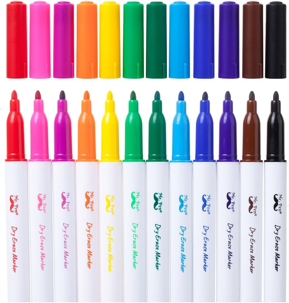 Mr. Pen- Dry Erase Markers, 12 Pack, Assorted Colors, White Board Markers Dry Erase, Whiteboard M... | Amazon (US)