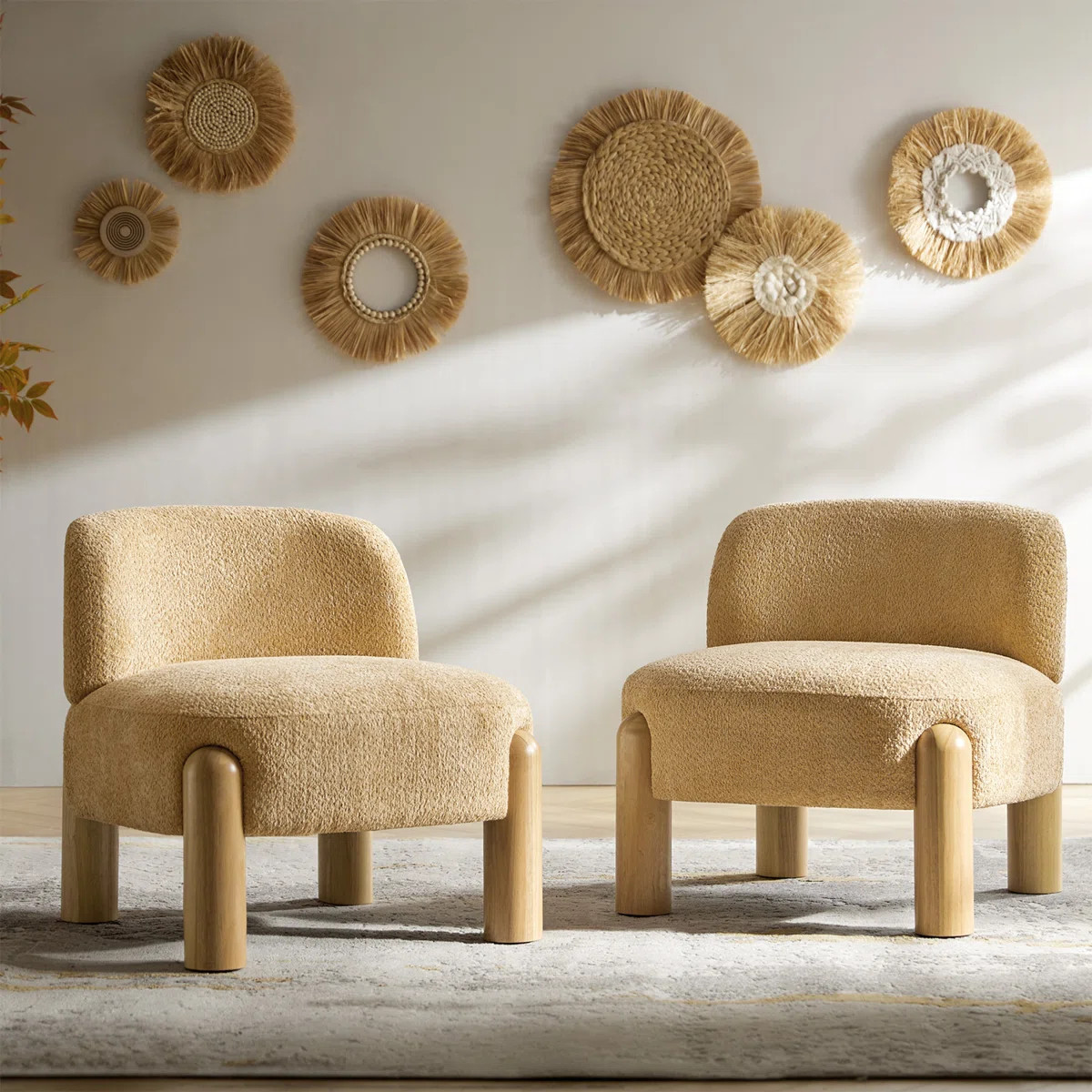 28" W Boucle Accent Chair with Solid Wood Legs (Set of 2) | Wayfair North America