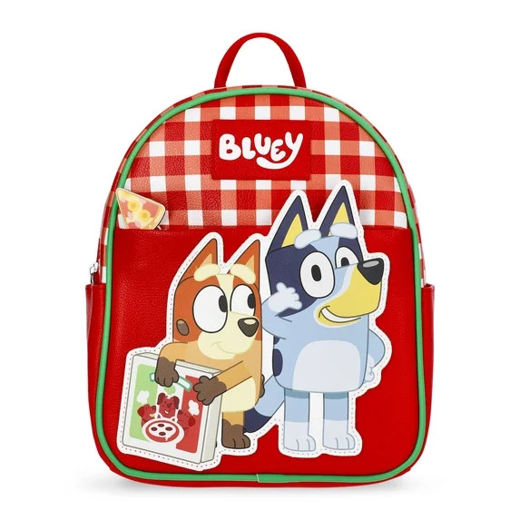 Bluey Women's Pizza Delivery Faux Leather Mini Backpack, 10.5", Red Gingham | Walmart (US)