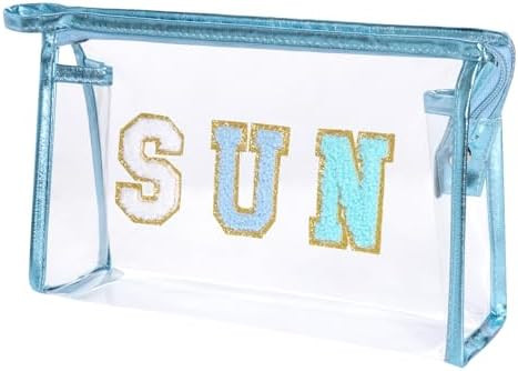 Hmxpls Clear Preppy Patch Makeup Bag, Sun Chenille Letter Bag for Beach, Pouch With Zipper, Trave... | Amazon (US)