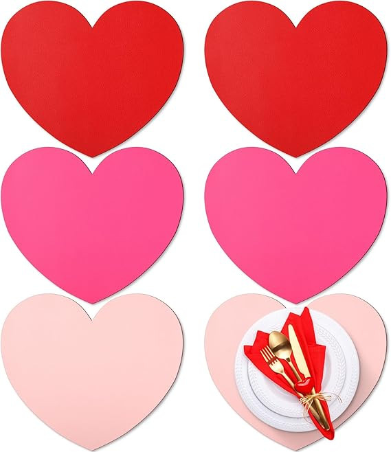 Remerry Leather Valentine's Day Heart Placemats Set of 6 Heart Shaped Place Mats Waterproof Leath... | Amazon (US)