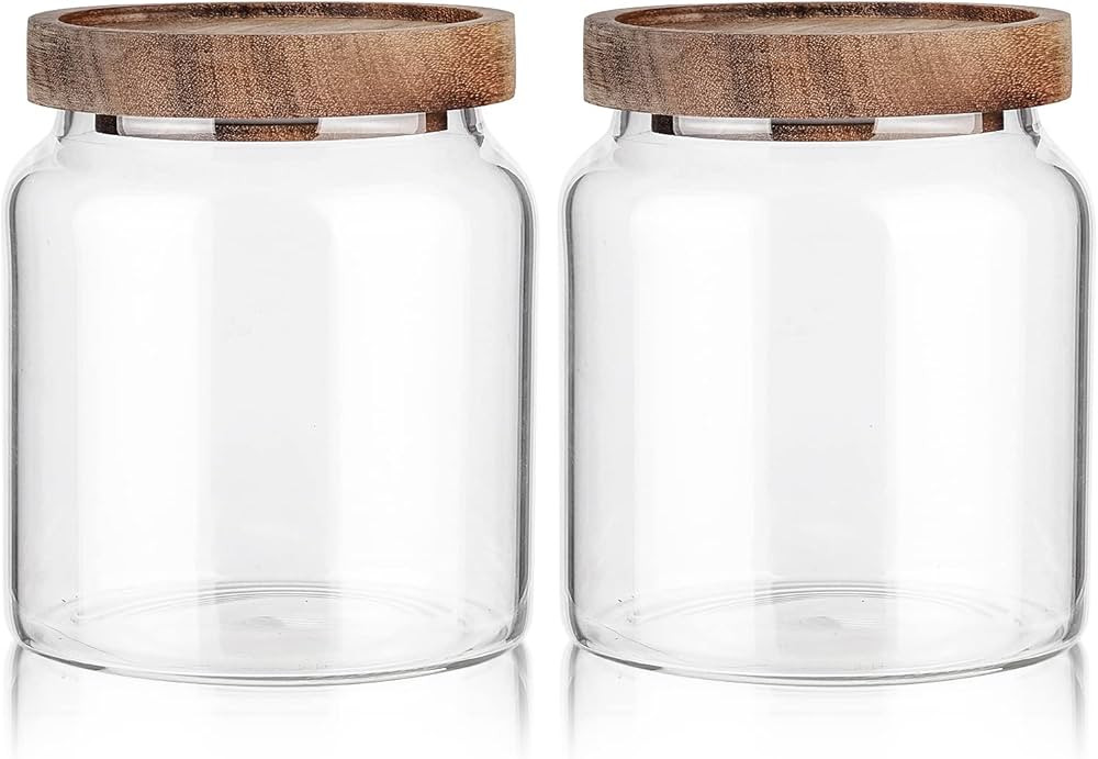 Glass Storage Container Airtight Food Jars Kitchen Canister with Wood Lids, 20 Oz Wide Mouth Pant... | Amazon (US)