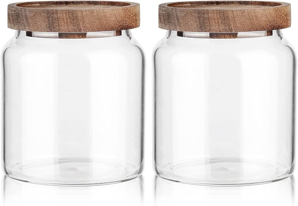 Glass Storage Container Airtight Food Jars Kitchen Canister with Wood Lids, 20 Oz Wide Mouth Pant... | Amazon (US)