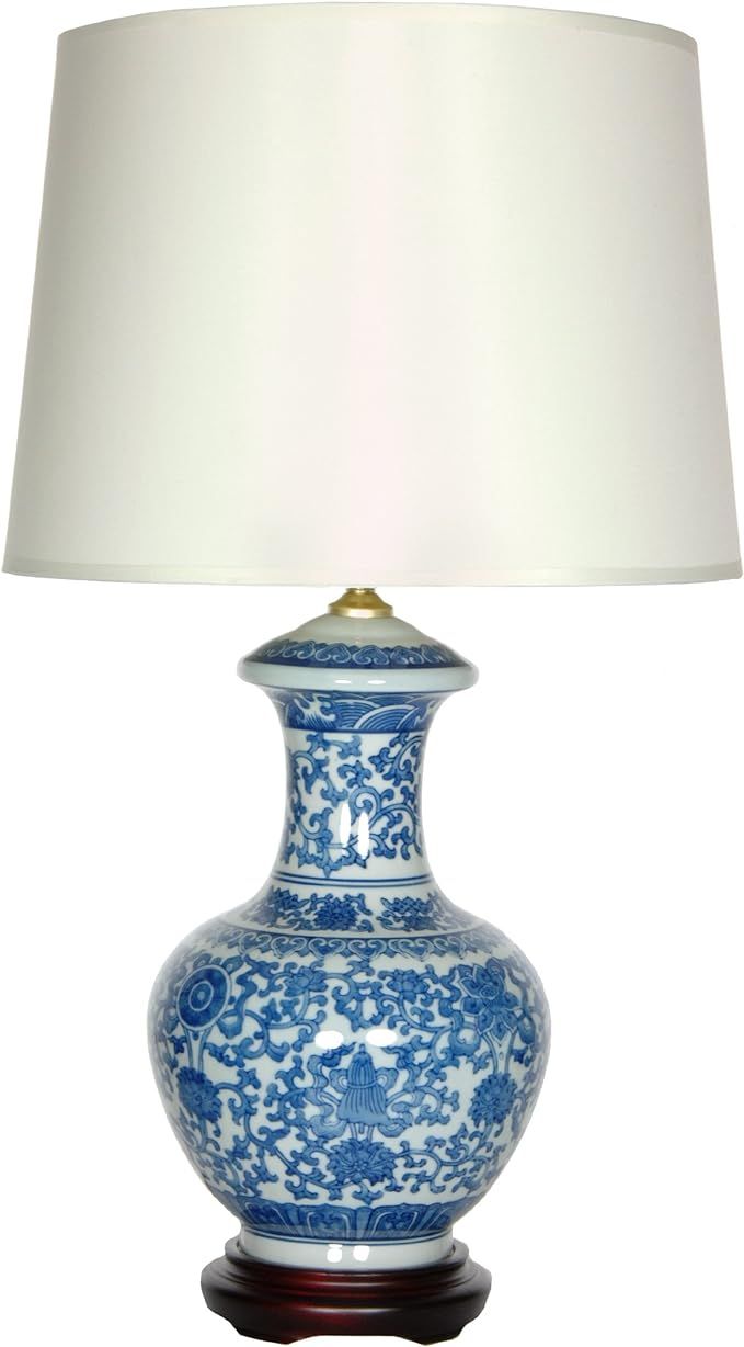 Oriental Furniture 24.5" Blue & White Porcelain Round Vase Lamp | Amazon (US)