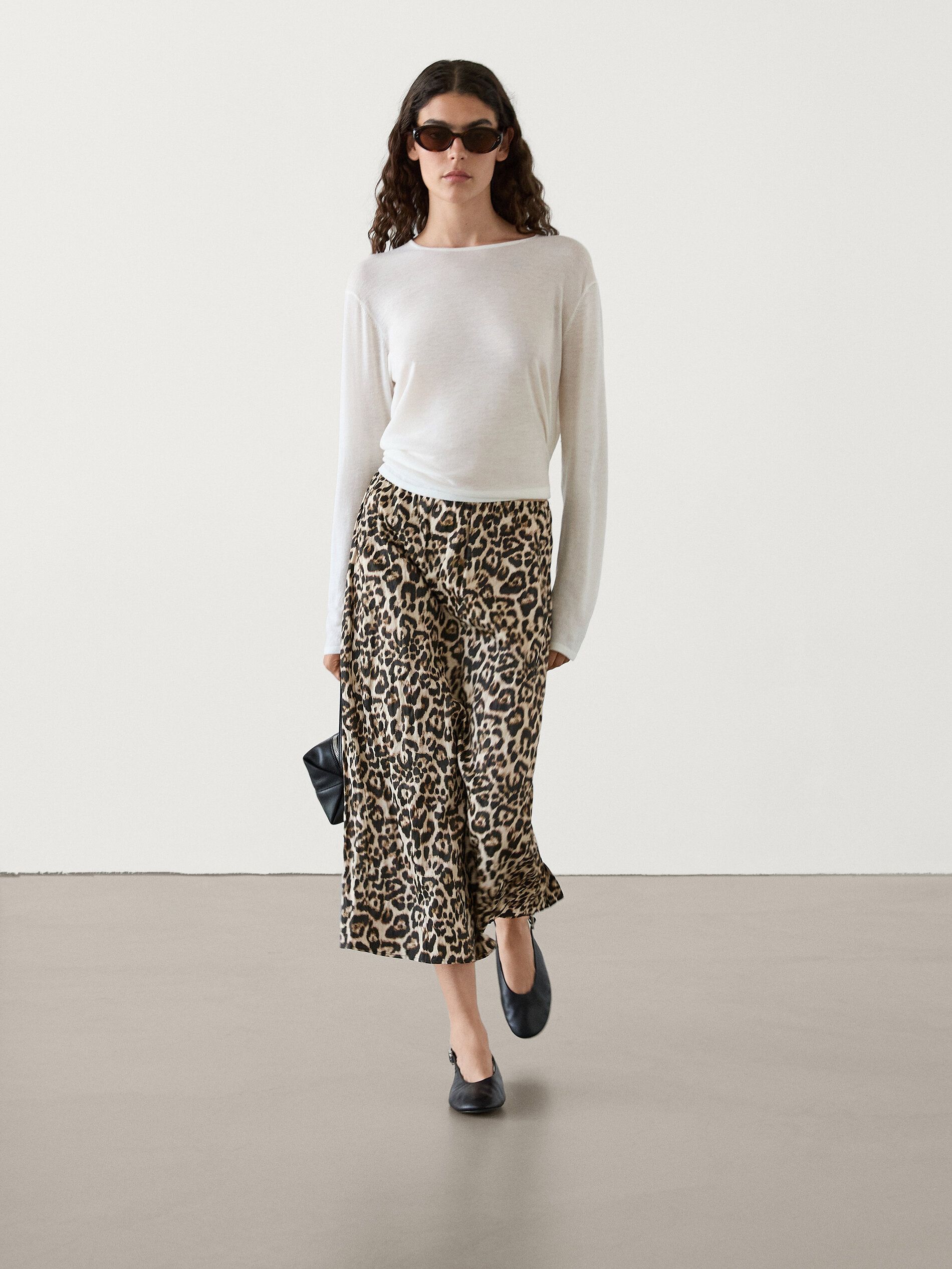 Animal print midi skirt with slit | Massimo Dutti (US)