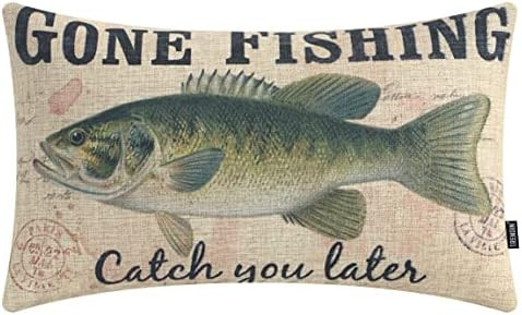 TRENDIN Gone Fishing Pillow Cover 20x12 Inch Retro Lakeside Decor Cushion Cover Oblong Pillowcase... | Amazon (US)