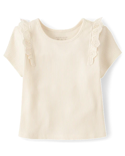 Toddler Girls Embroidered Eyelet Ribbed Flutter Tee - white | The Children's Place