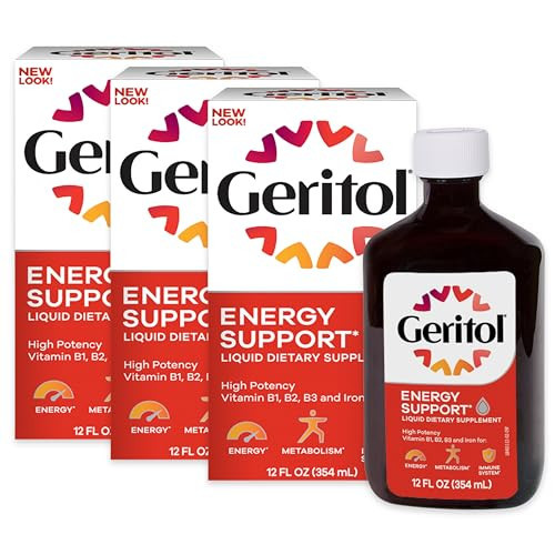 Geritol Liquid Vitamin and Iron Supplement, Energy Support, Contains High Potency B-Vitamins and Iron, Pleasant Tasting, Easy to Swallow, No Artificial Sweeteners, Non-GMO, 12 Oz, 3 Pack | Amazon (US)