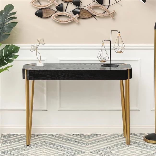 Luxen Home Black Wood and Gold Metal Console Entryway Table | Walmart (US)