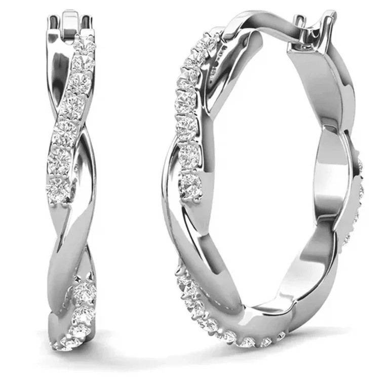 Cate & Chloe Lauren 18k White Gold Plated 22mm Hoop Earrings with Swarovski Crystals for Women | Walmart (US)
